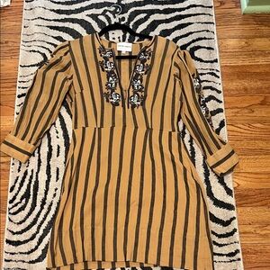 Antik Batik Striped Black and Tan Mini Dress
